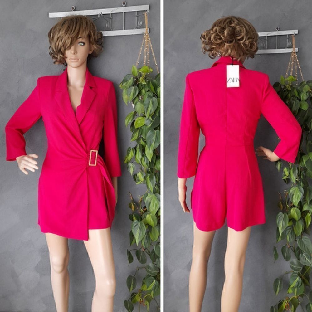 ZARA BLAZER DRESS PLAYSUIT WITH BELT HOT PINK ZARA